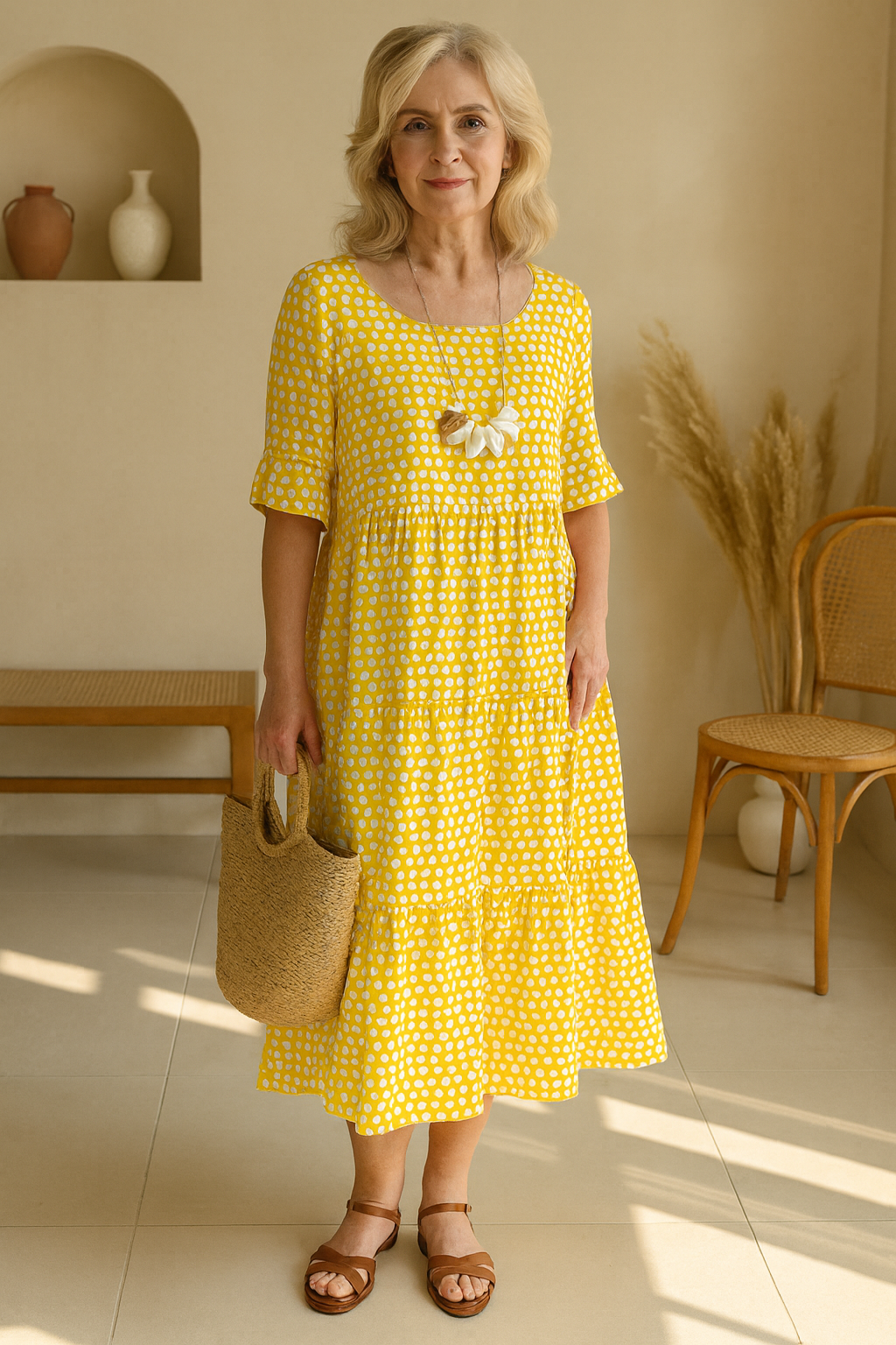 Lara | Robe Midi à Manches Courtes