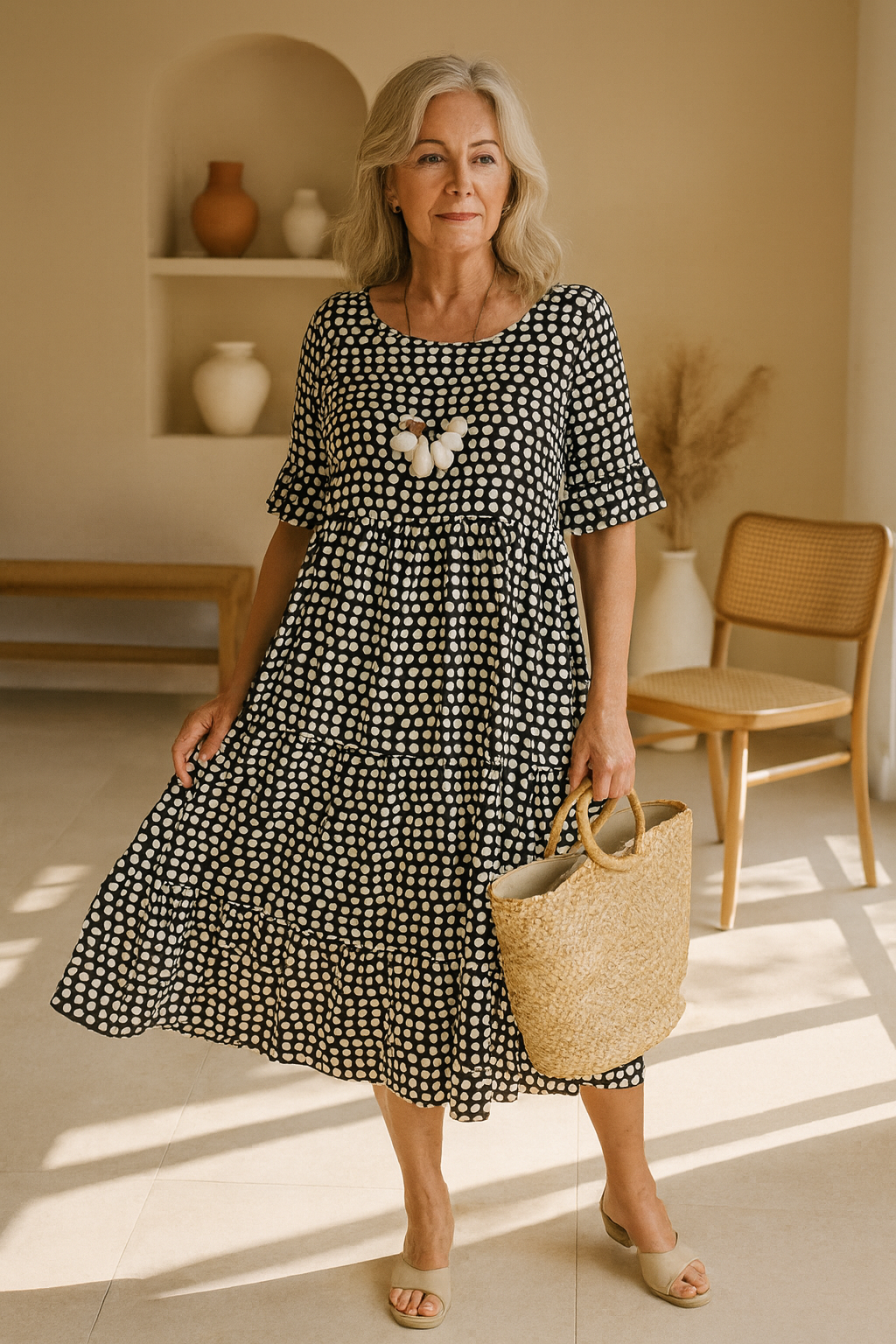 Lara | Robe Midi à Manches Courtes