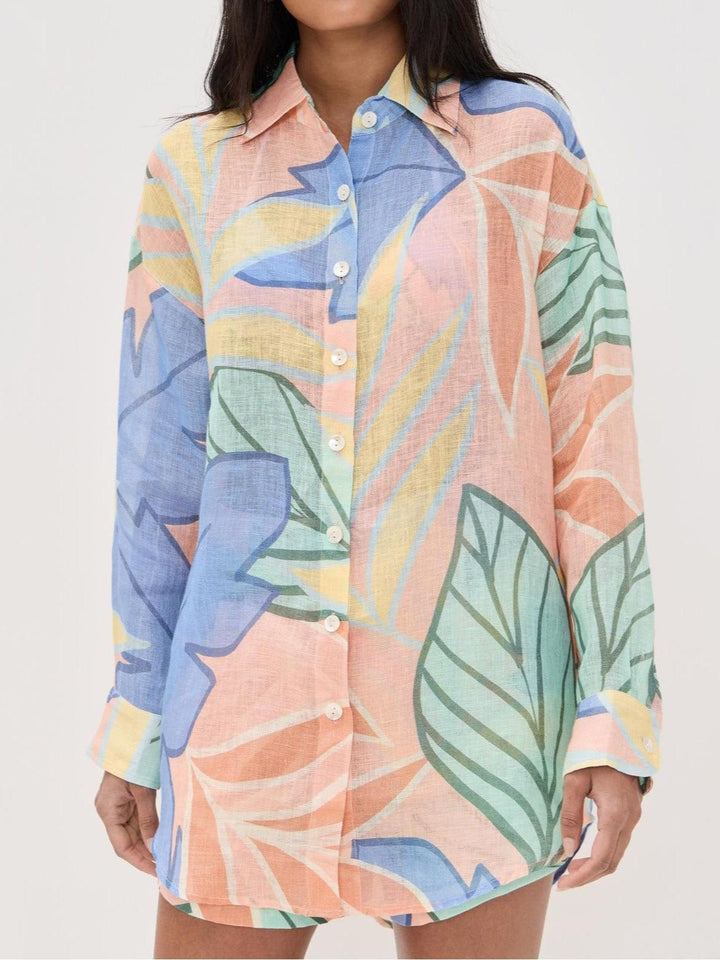 Amandine | Ensemble Court Imprimé Feuille Tropicale