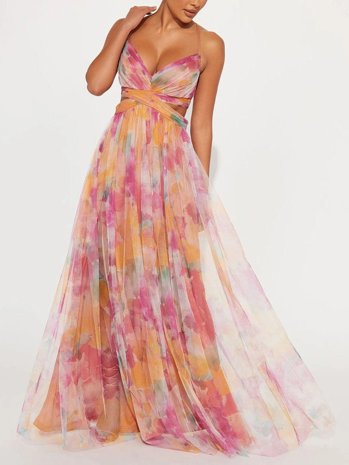 Karen | Robe maxi à imprimé floral peint en V