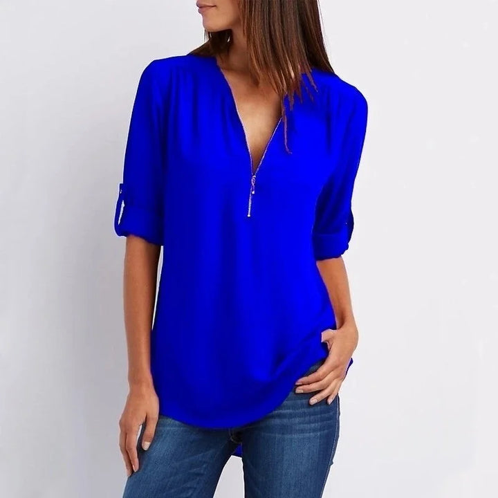 Lucas|Blouse à manches 3/4 en vrac avec fermeture éclair