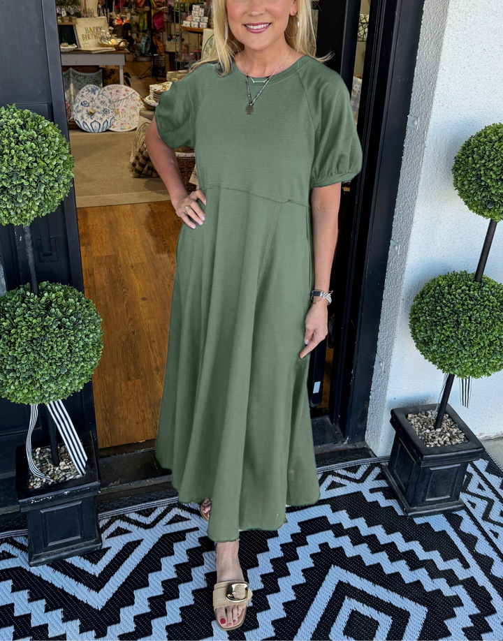 Robe Maxi Chic à Manches Bouffantes