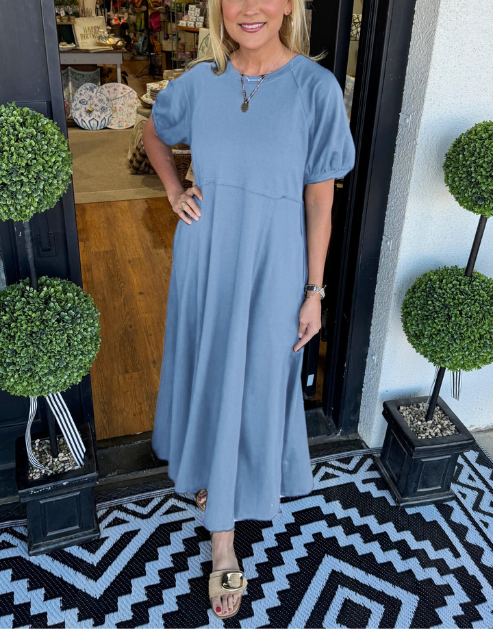 Robe Maxi Chic à Manches Bouffantes