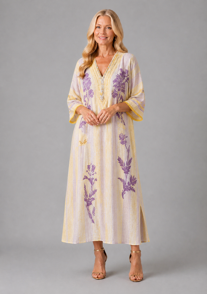 Aurelia | Robe maxi à fleurs à manches mi-longues et décolleté en V