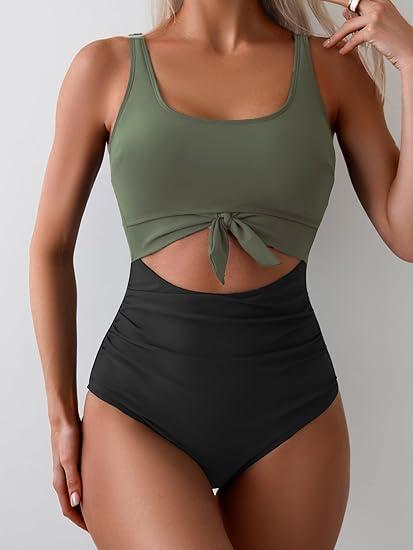 Maillot de Bain Une Pièce Ventre Plat Nœud Frontal