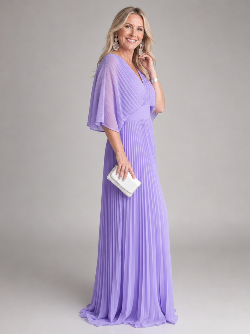 Semorph | Robe Maxi Plissée à Col en V et Manches Longues