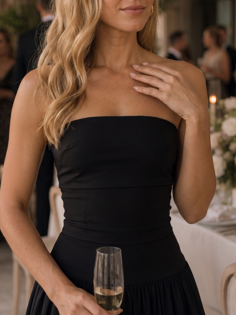 Zelene | Robe Midi Bustier à Corsage Froncé