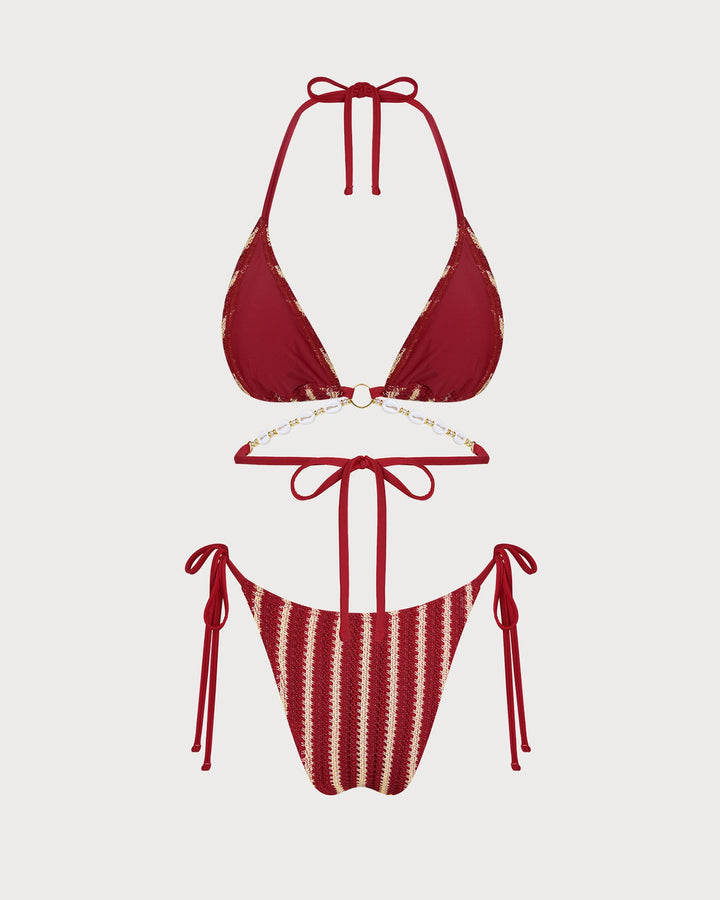 Ensemble de Bikini Contrastant Rouge avec O-Ring