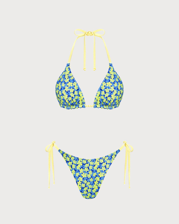 Ensemble de bikini réversible floral bleu à col halter