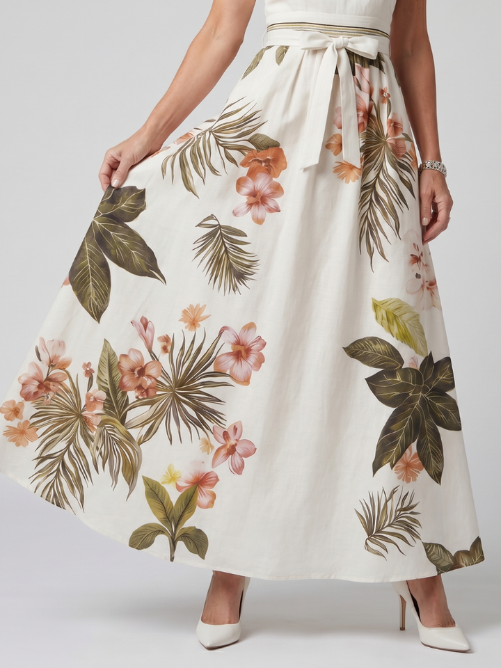 Prairie | Robe maxi à panneau botanique drapée en halter