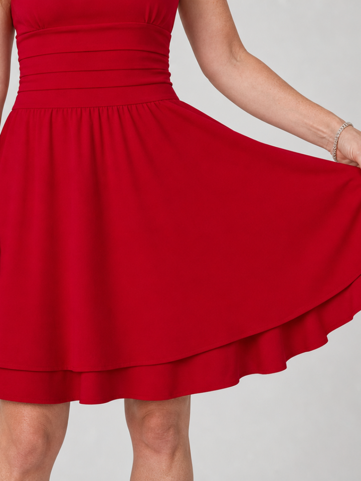 Celen | Robe Mini Sans Manches à Col Carré et Jupe Évasée