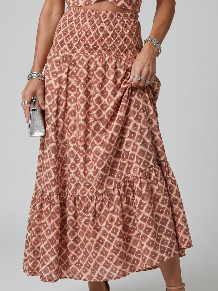 Amira | Robe midi découpée à imprimé géométrique et col croisé