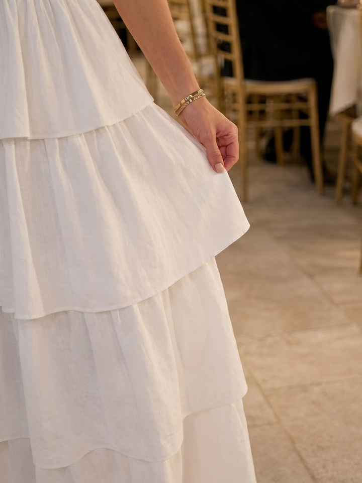 Gemma | Robe Midi Bustier à Corsage Smocké