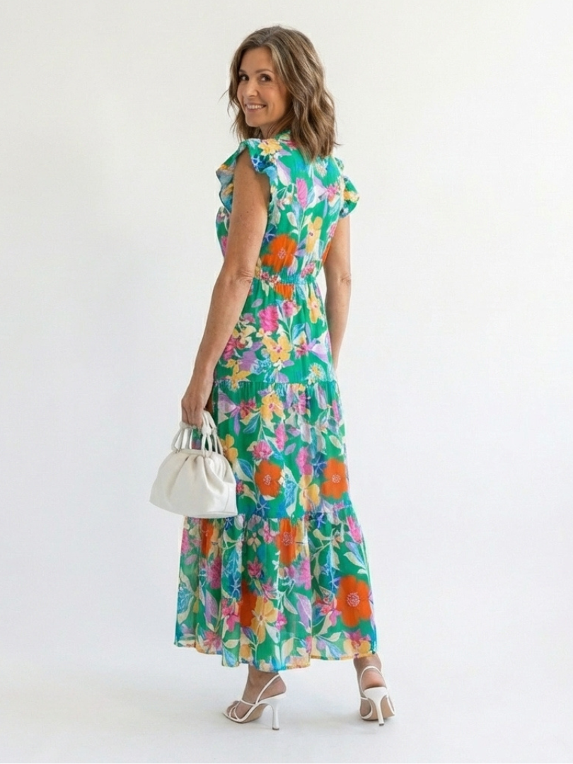 LILA | ROBE MIDI TIERED À COL V FLORAL