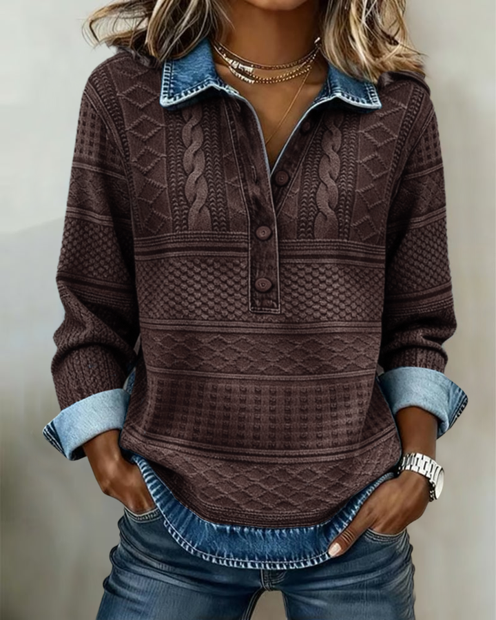 Sweatshirt Tendance avec Bouton Partiel et Col