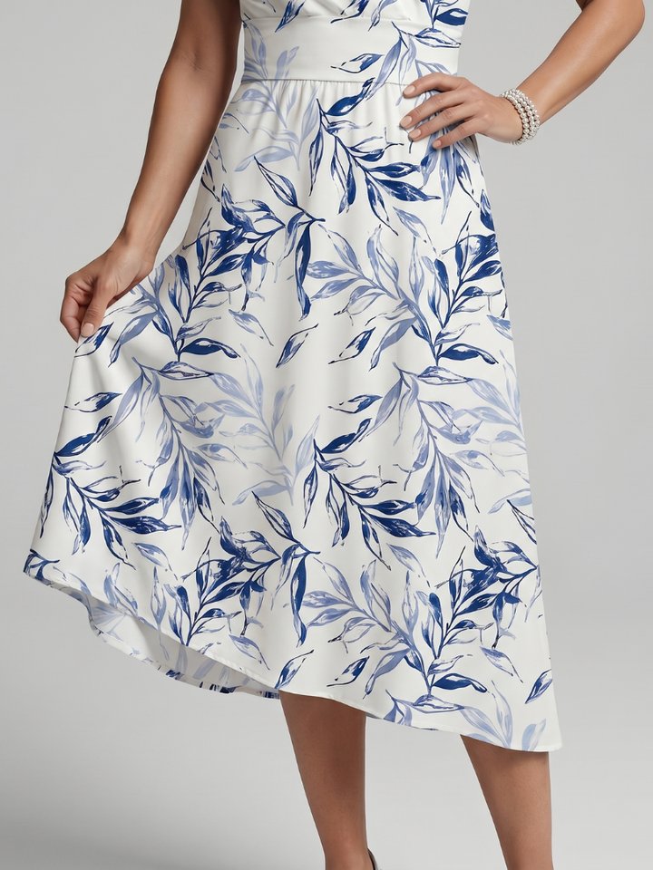 Kael | Robe Midi à Imprimé Botanique Doux avec Décolleté en V