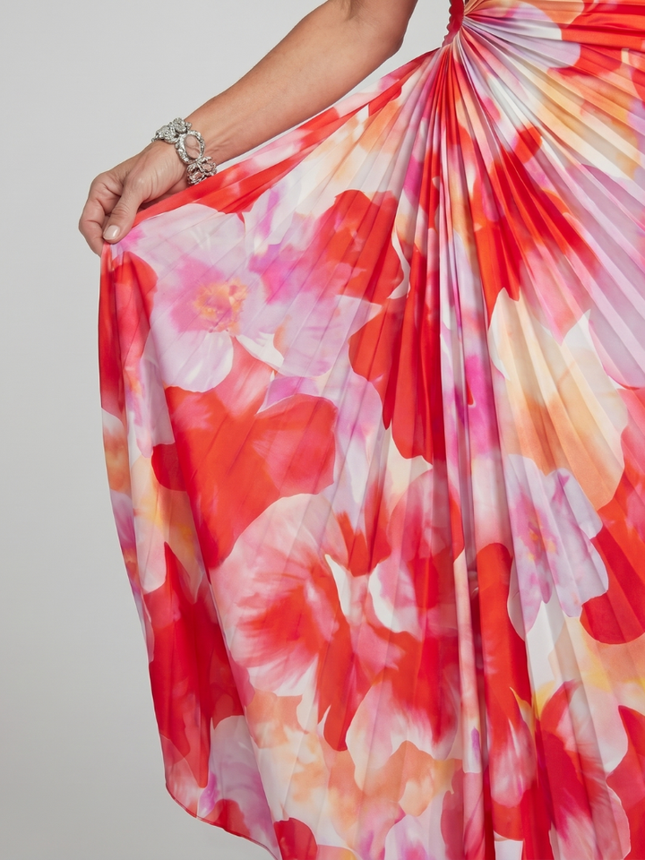Taya | Robe Midi à Bretelle Unique avec Corsage Plissé