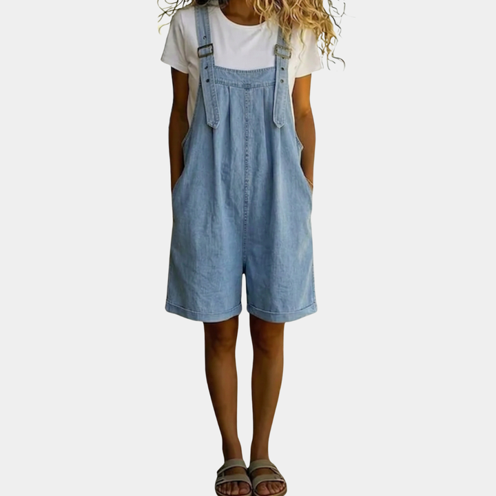 Lily | Salopette en denim doux au fini vintage lavé Bleu clair
