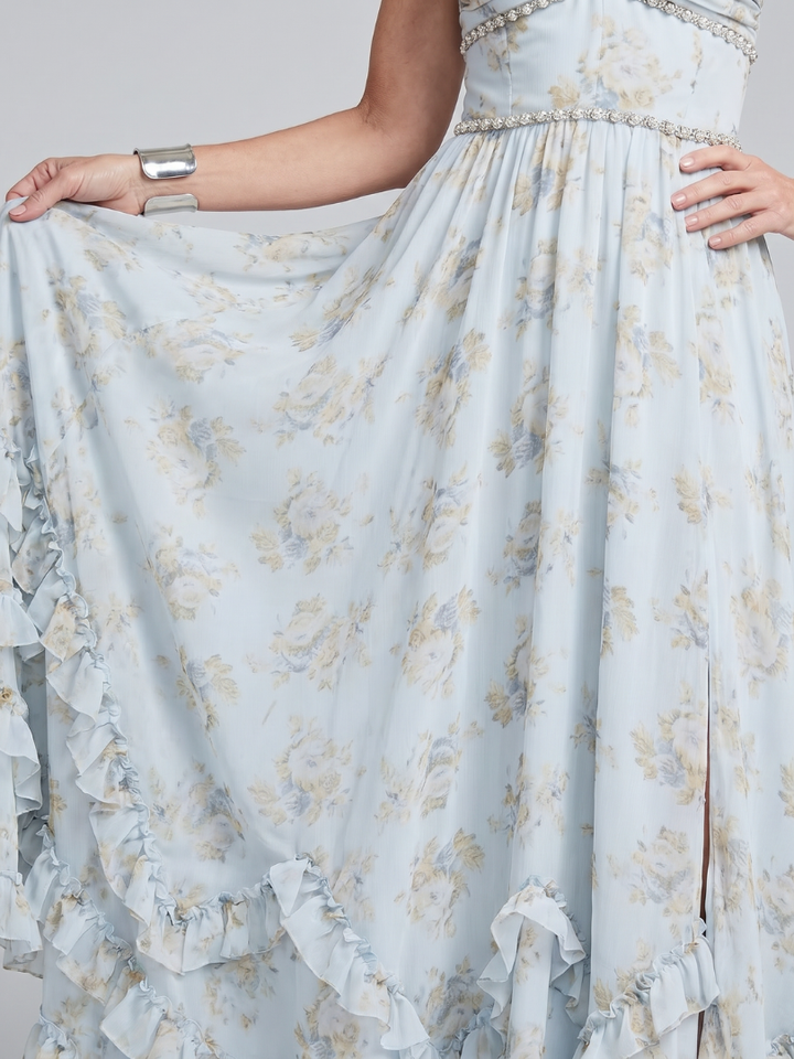 Alessia | Robe Maxi à Fleurs avec Bretelles à Col Halter