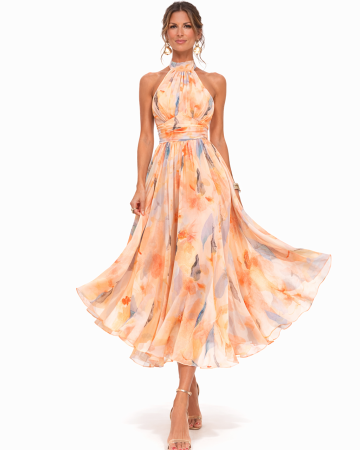 Aurora | Robe à Col Halter et Imprimé Aquarelle