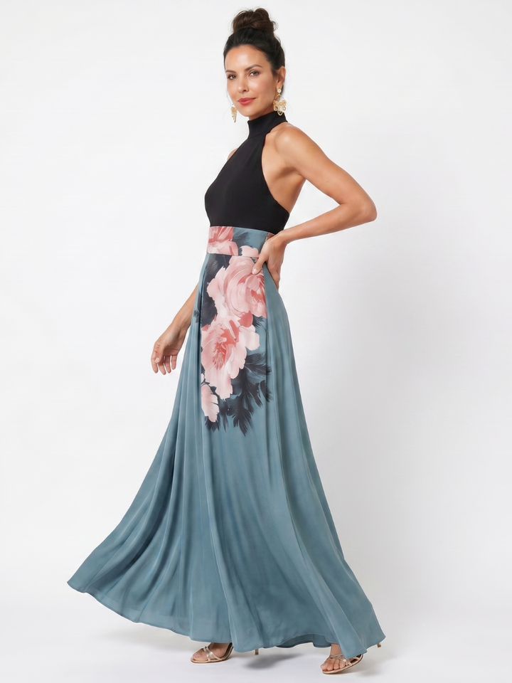 Olympas | Robe Maxi à Bustier et Jupe Fleurie
