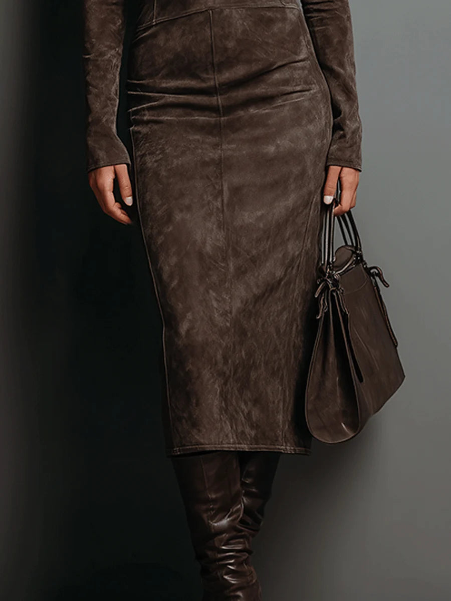 Robine | Robe Midi Suédine à Manches Longues