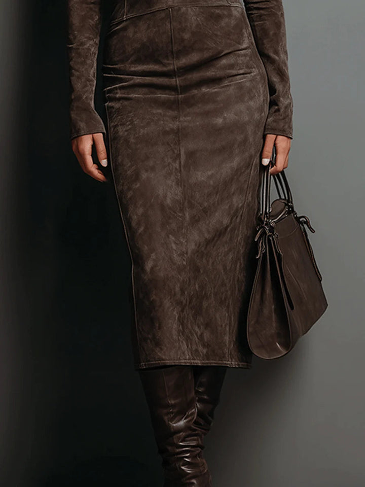 Robine | Robe Midi Suédine à Manches Longues