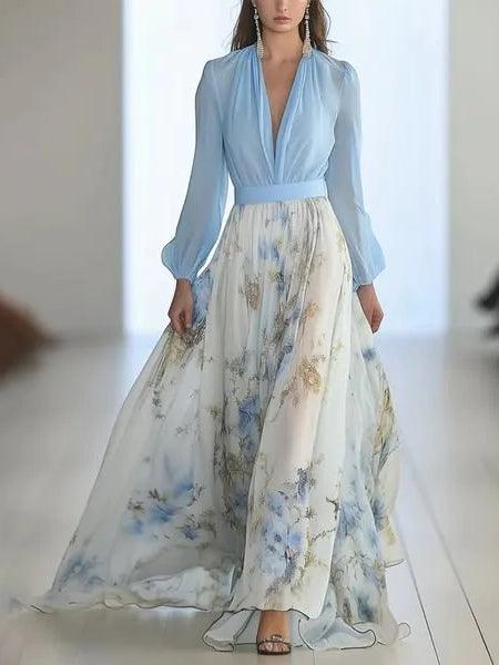 Madeleine | Robe Maxi à Imprimé Floral Éblouissant avec Décolleté en V