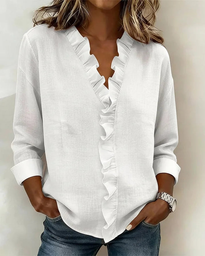 Chiara | Blouse à col en V avec des volants délicats