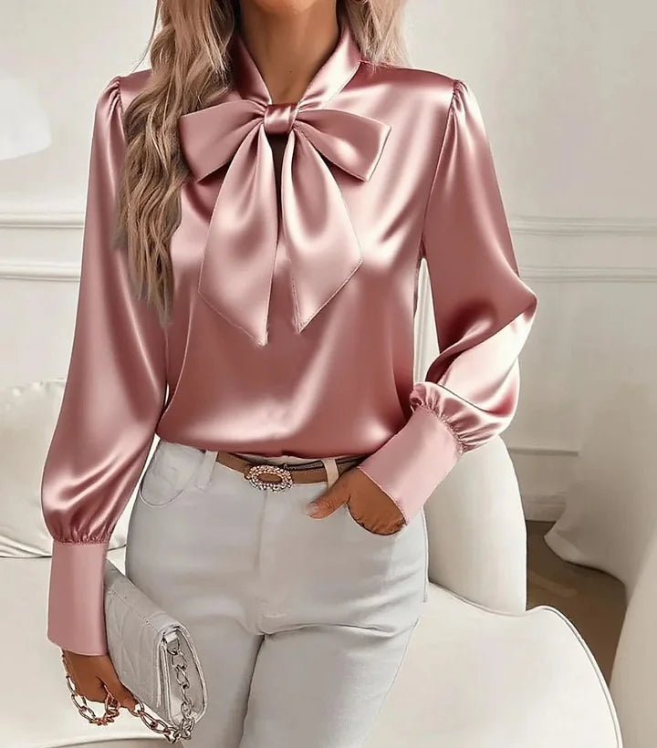 Eloria | Blouse en satin à manches longues et nœud
