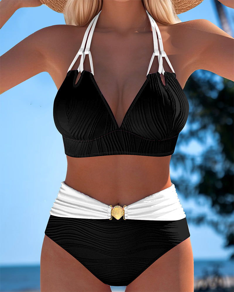 Lily | Maillot de bain taille haute à double bretelle avec couleur contrastée