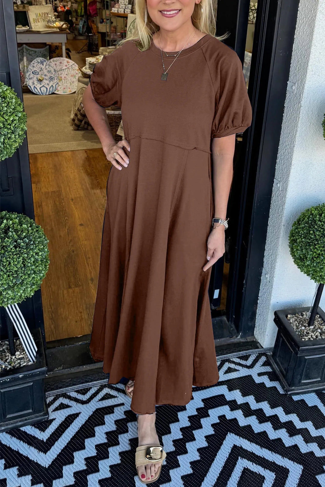 Robe Maxi Chic à Manches Bouffantes