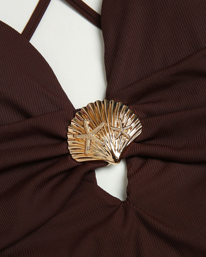 Maillot de bain une pièce découpé marron