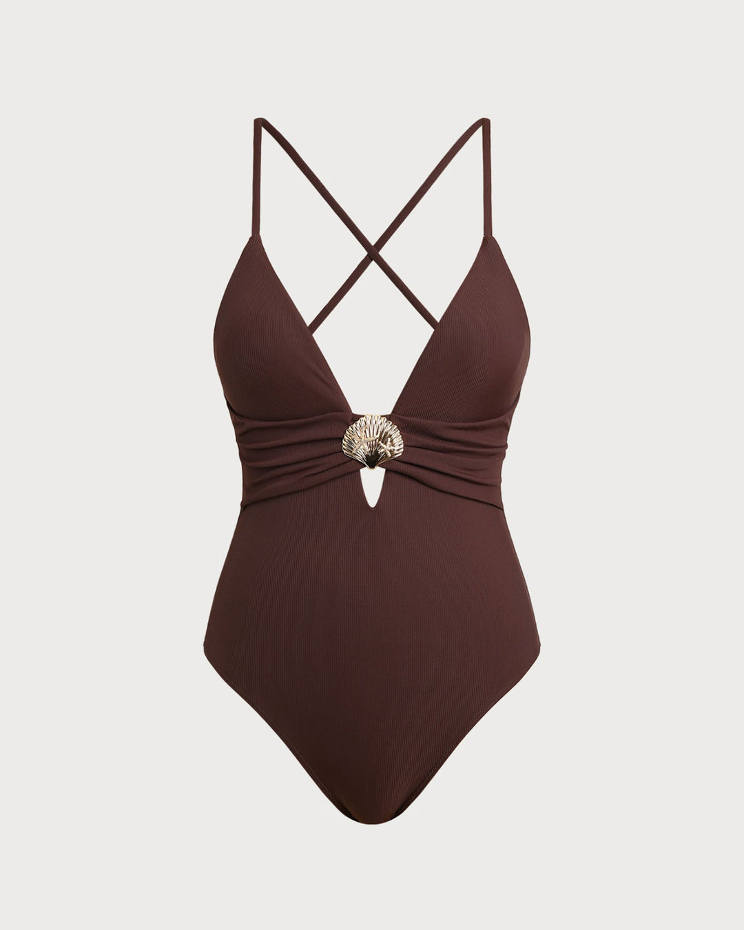 Maillot de bain une pièce découpé marron