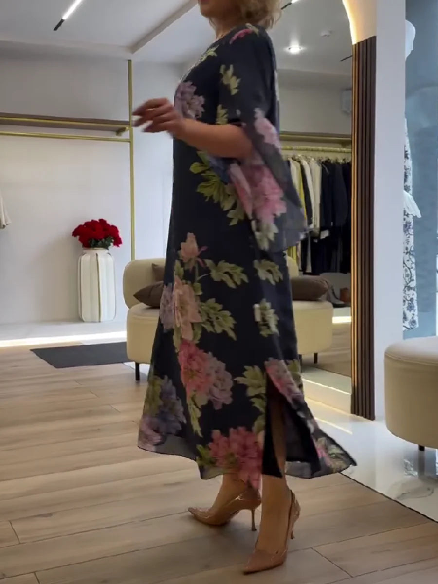 Robe Maxi à Imprimé Floral en Chiffon Léger Confort