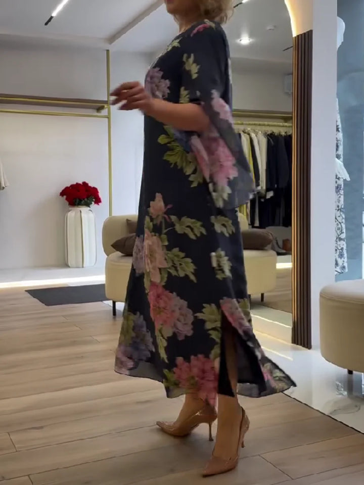 Robe Maxi à Imprimé Floral en Chiffon Léger Confort