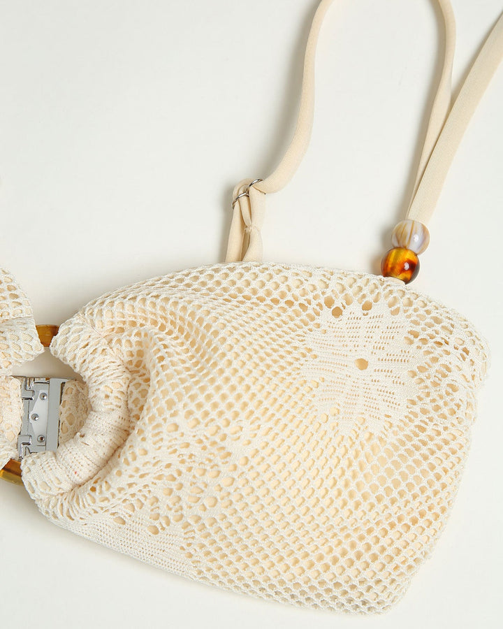 Ensemble de Bikini Bandeau Texturé Beige