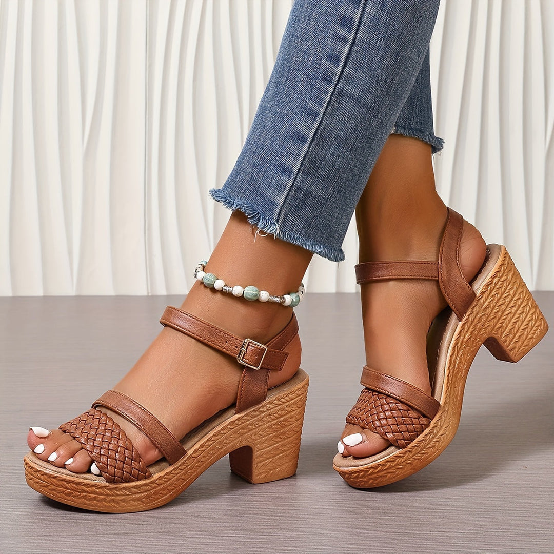 Sandales à Talons Blocs Tressés