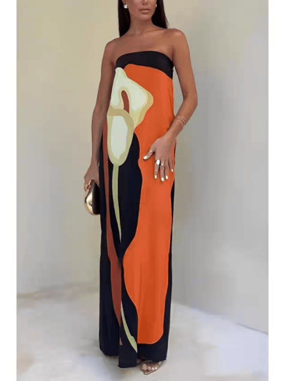 Joan | Robe de soirée maxi imprimée sans manches au style côtier