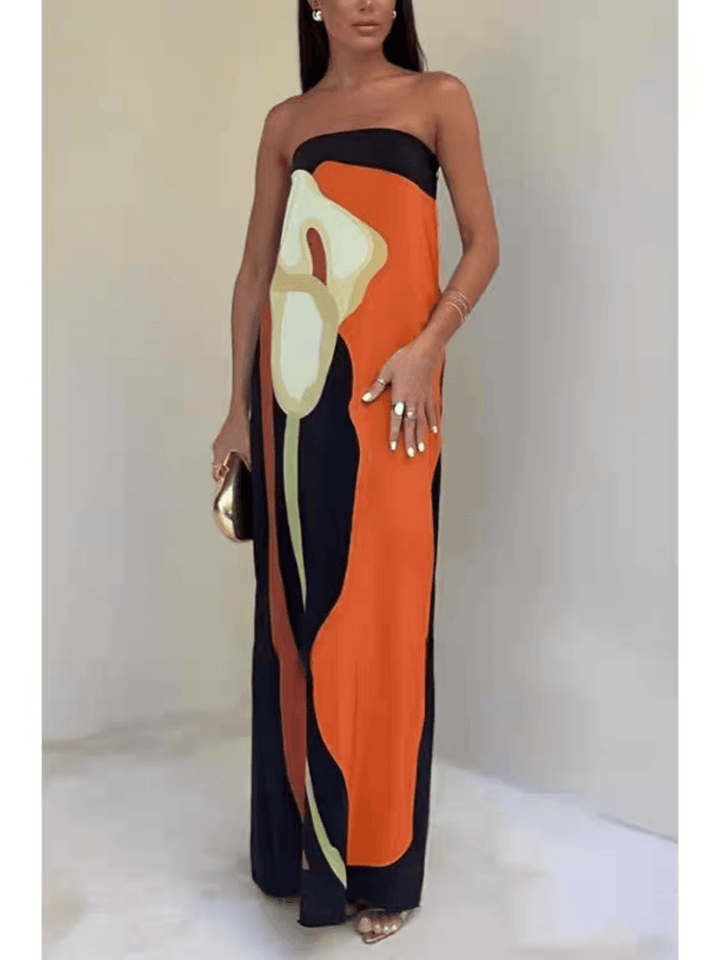 Joan | Robe de soirée maxi imprimée sans manches au style côtier
