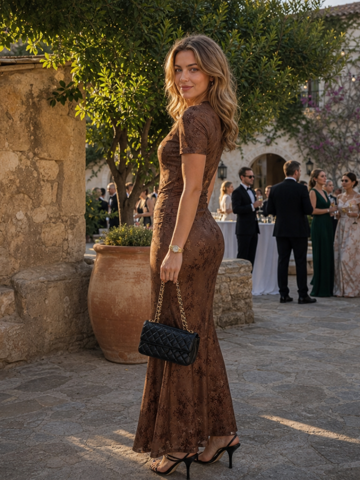 Sabella | Robe Midi à Col Rond et Manches Courtes
