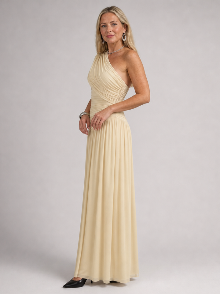 Evadra | Robe Maxi à Corsage Drapé et Une Épaule