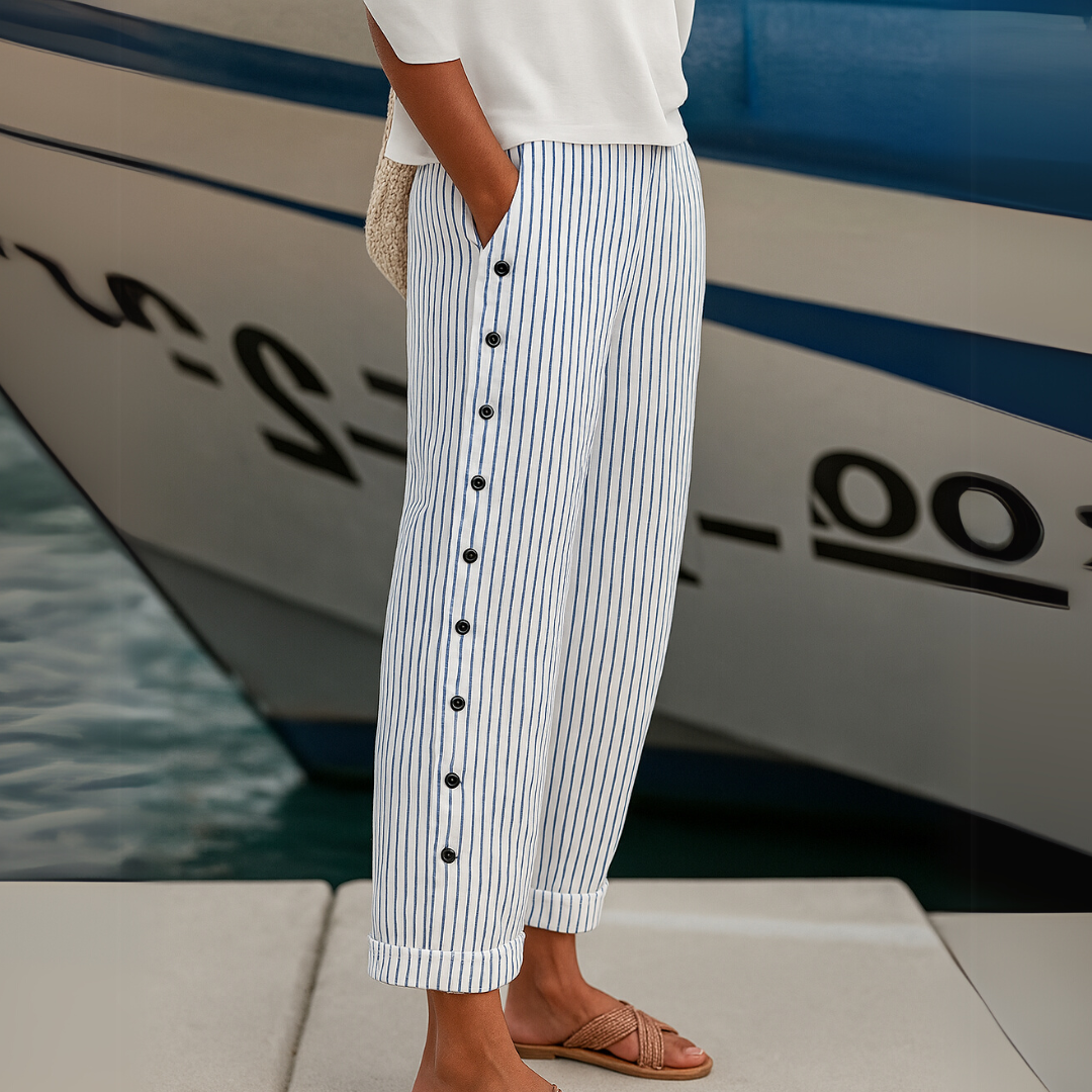 Caitlin | Pantalon Boutonné Rayé Chic