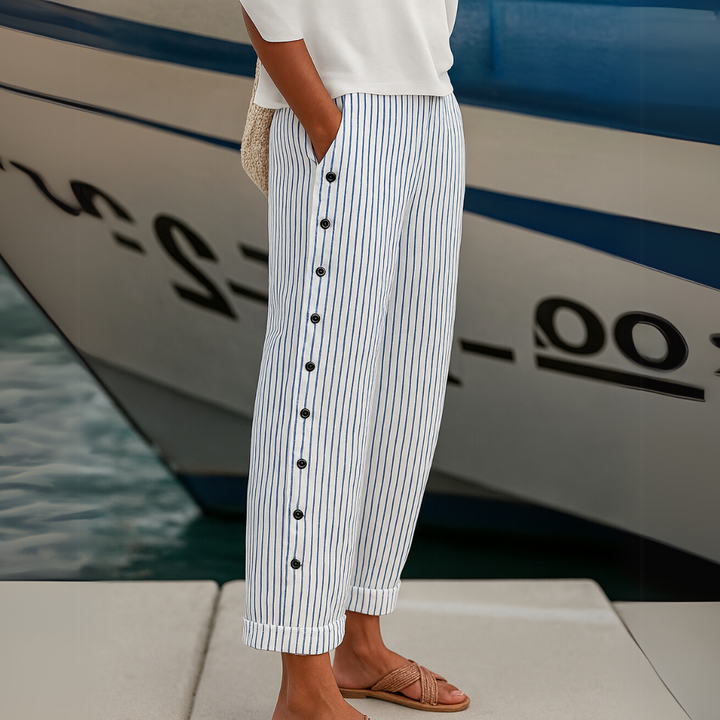Caitlin | Pantalon Boutonné Rayé Chic