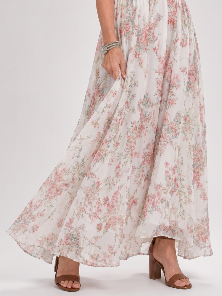 Guinevere | Robe midi à imprimé floral et jupe fluide
