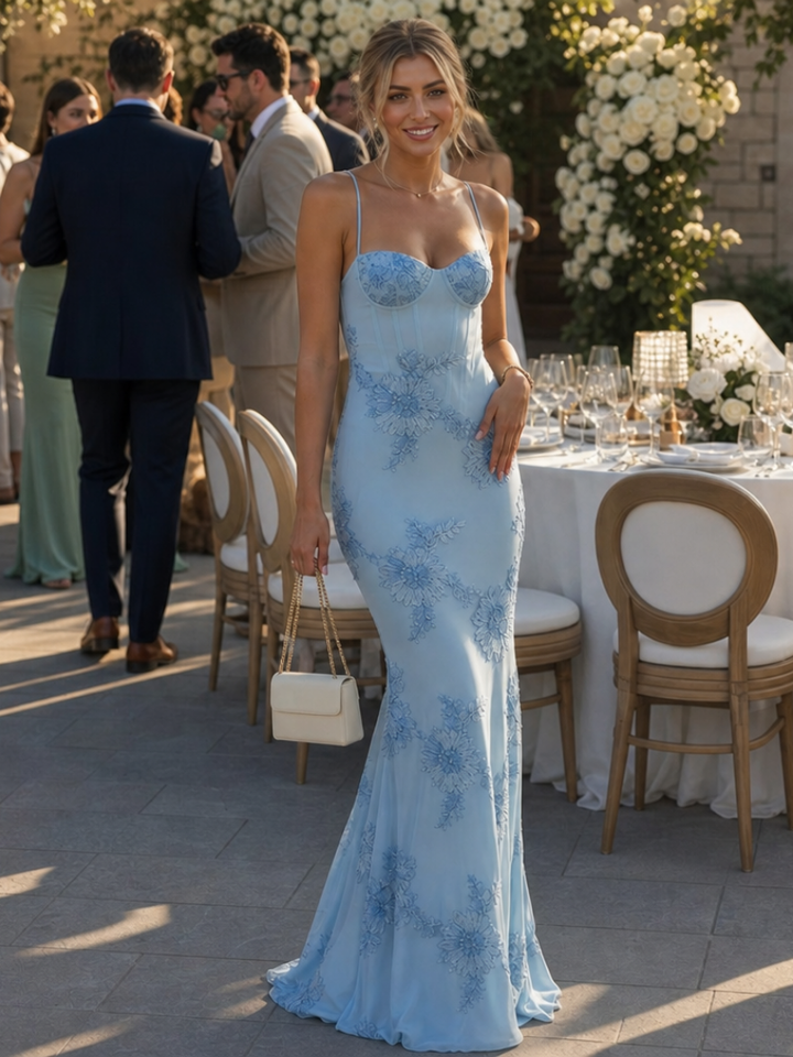 Danica | Robe Maxi à Bretelles Fines et Corsage Corset