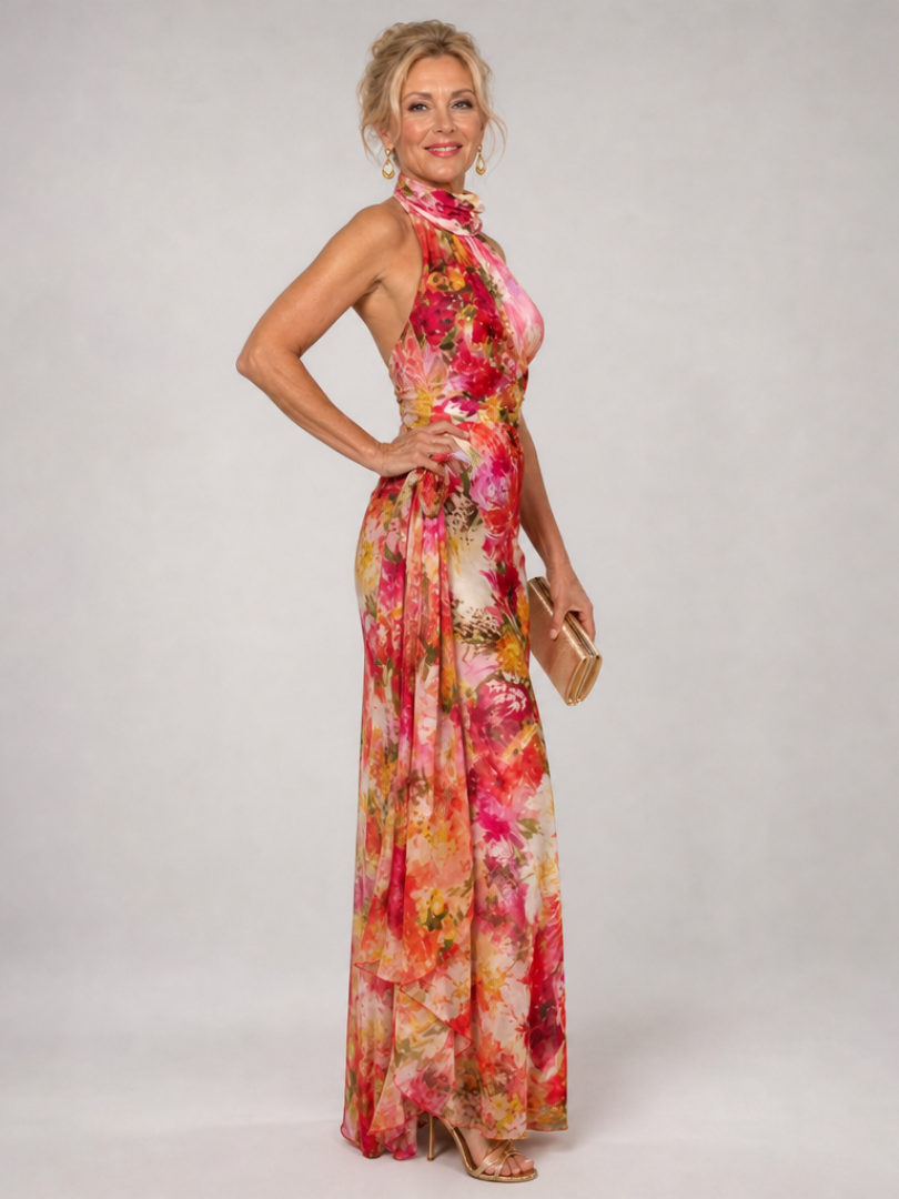 Elisabetta | Robe Maxi Imprimée Fleurie à Col Halter