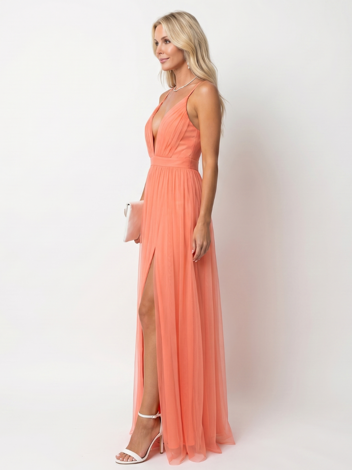 Tia | Robe Maxi Plissée à Décolleté V Profond