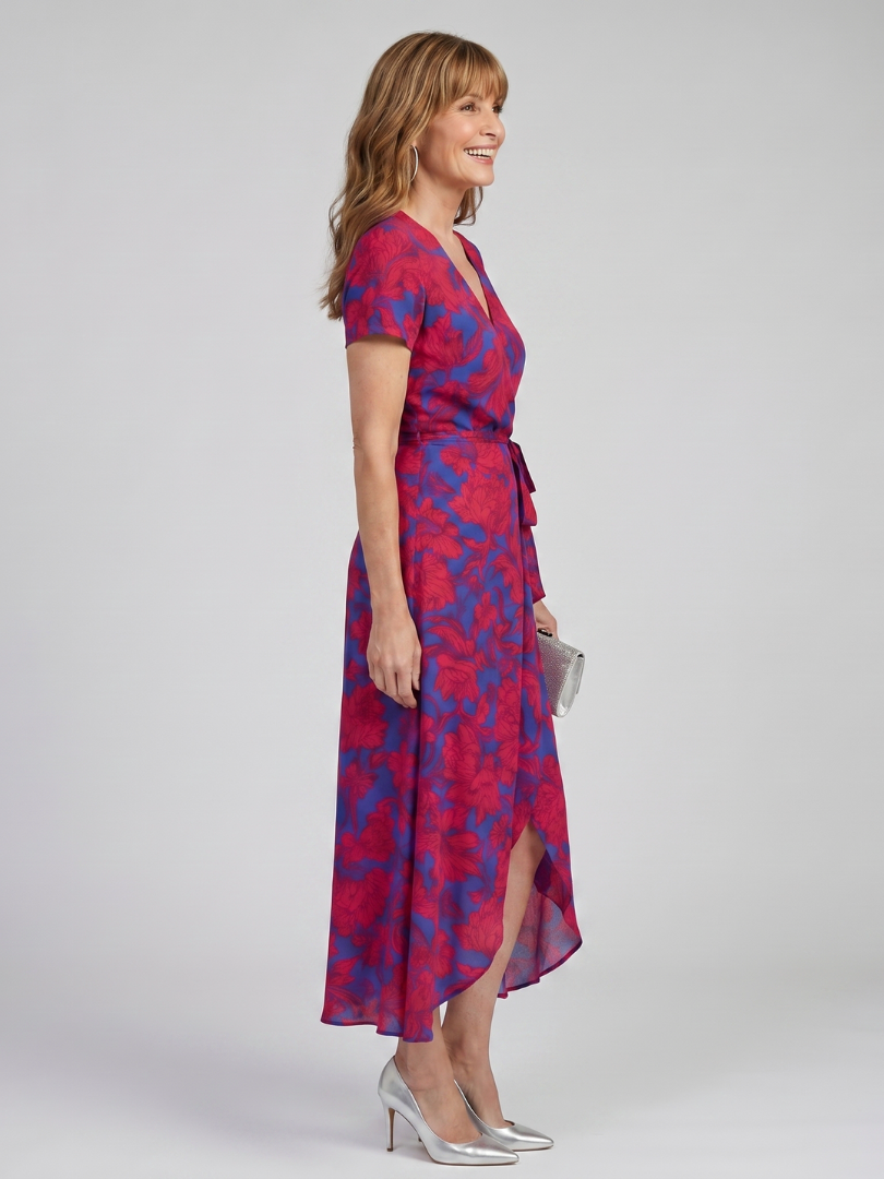 Priya | Robe Midi Fleurie à Manches Courtes