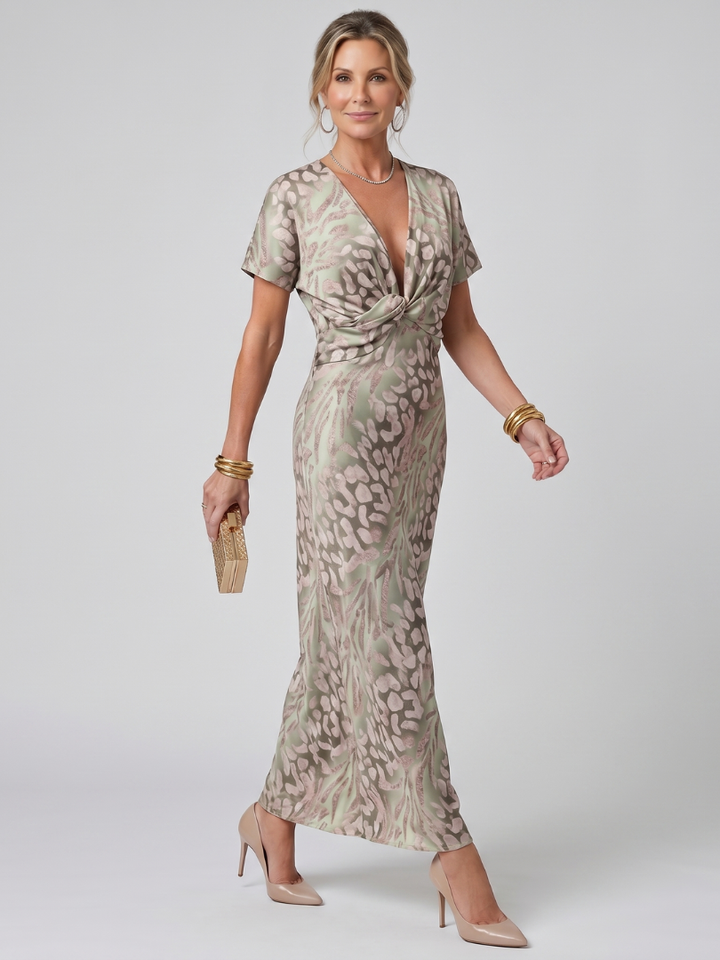 Astra | Robe maxi à manches courtes avec motif abstrait
